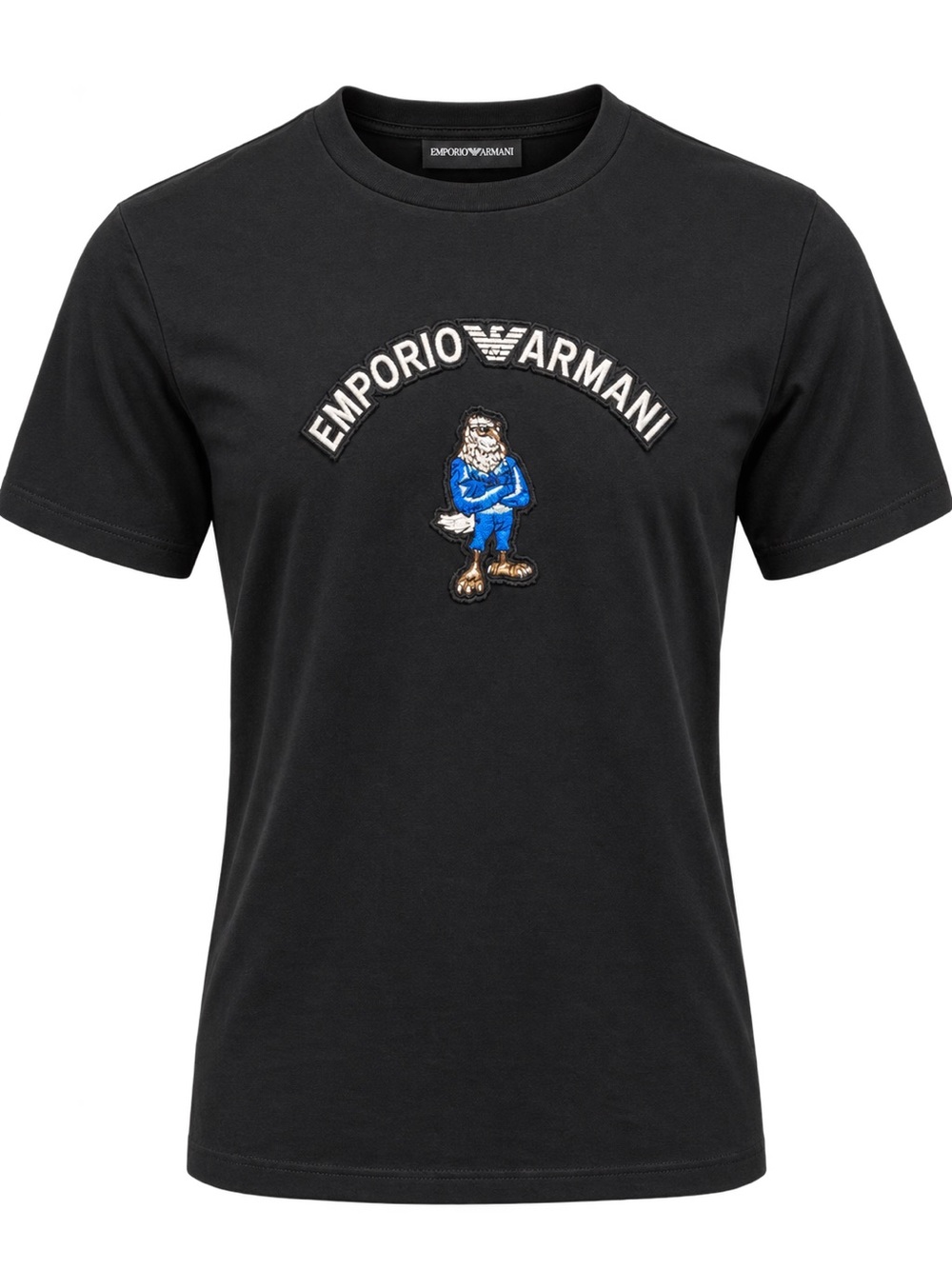 Emporio Armani Black Logo Patch Tee with Eagle Mascot